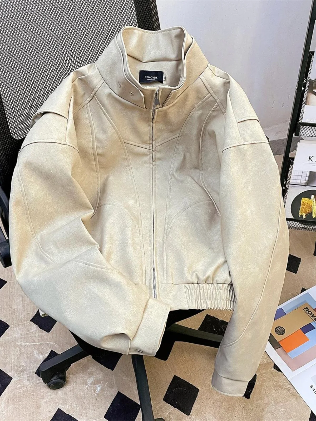 

Мужская кожаная куртка-косуха в американском ретро-стиле с воротником-стойкой, укороченная, на молнии, весна-осень, модная, брендовая, крутая