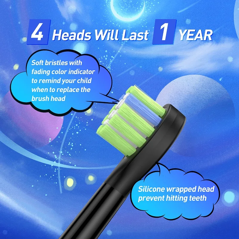 YUNCHI Kids فرشاة الأسنان الكهربائية القابلة لإعادة الشحن للأطفال فرشاة الأسنان الكهربائية 3 أوضاع بالفرشاة ملصقات صناعة يدوية مضحكة مع 4 رؤوس فرشاة #5