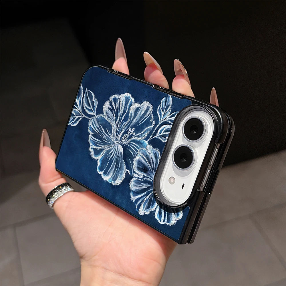 Pirve Marineblau-weiße Blumen- – Phone Cases Leather Bewertung und Preis