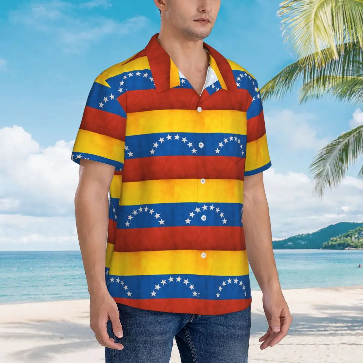 

Venezuela Venezuelan Flag National Flag Of Venezuela Hawaiian Shirts Men Short Sleeve Shirt for Summer Beach Men's Button Tops
