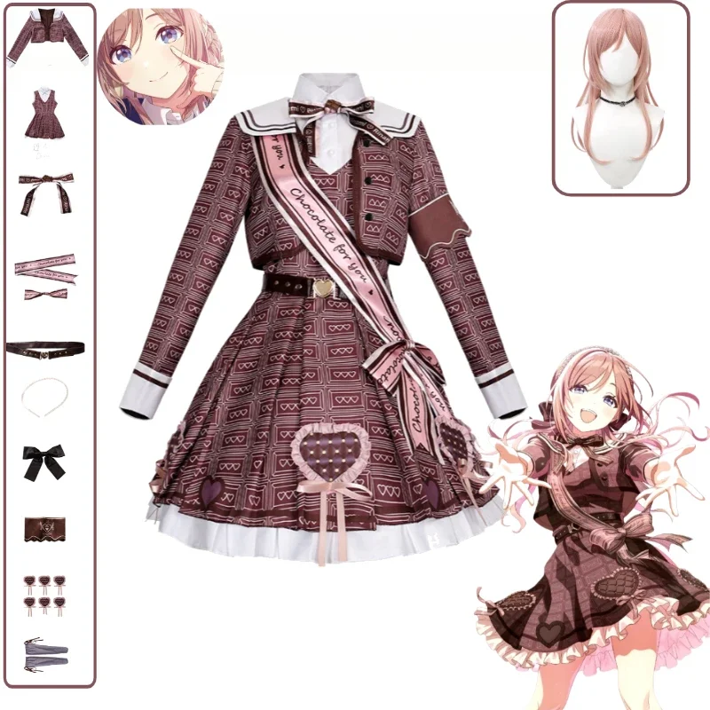 Disfraz de Himesaki Rinami de THE IDOLM STER Gakuen, Disfraz de Vsinger para San Valentín, Peluca Rosa Lolita, Conjunto de Accesorios para Comic Con