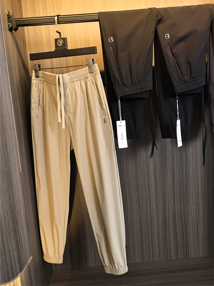 

Ультралегкие мужские повседневные брюки из ледяного шелка Qui-Drng Summer Faion Pure Color Spor, прямые длинные брюки