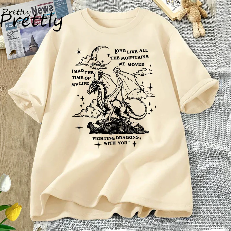 Retro Fighting Dragons with You T Shirt Women Speak Now Long Live T-Shirt Cotton Women's Clothing Basgiath War College Tees