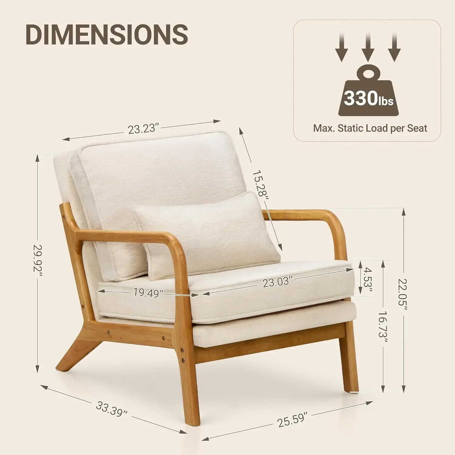 Century Modern Accent Chair with Lumbar Pillow, Relaxing Armchair with Solid Wood Frame & Soft Cushion, Reading Leisure Chair fo