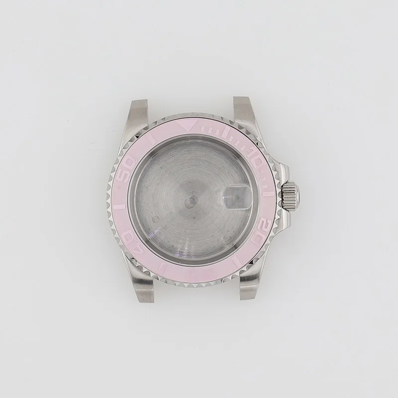 

40mm Mans Dive Case Pink Yacht Master Ceramics Bezel Inserts for Seiko Mod NH35 NH34 NH36 Movement Mechanical Watch Parts