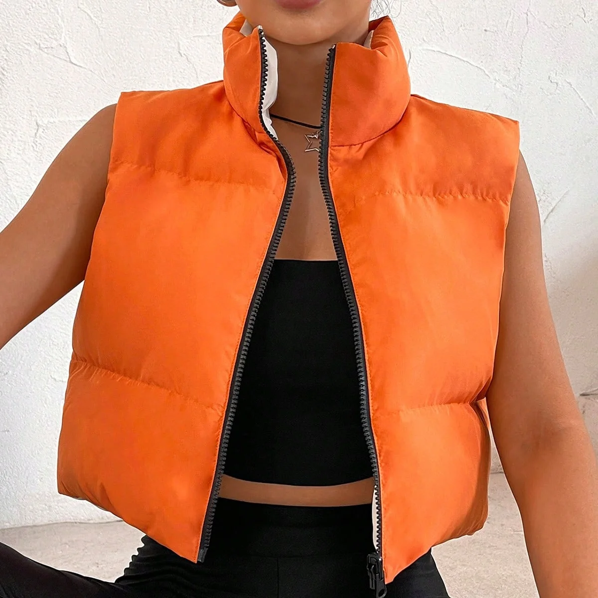 سترة قصيرة كاجوال وعصرية ومتعددة الاستخدامات مبطنة بالقطن مع ياقة واقفة وسترة سميكة