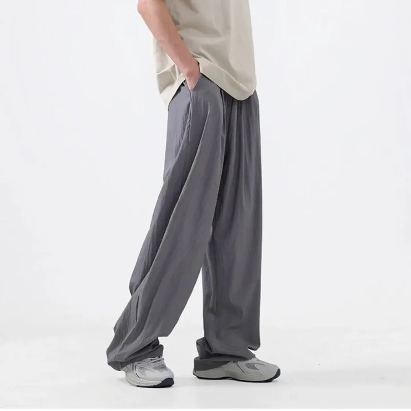 บาง Cooling ICE Silk Casual กางเกงชายฤดูร้อน Cool หลวมกว้าง Baggy กางเกงตรงสําหรับชาย XXXL ปกติ Fit Luxury VINTAGE