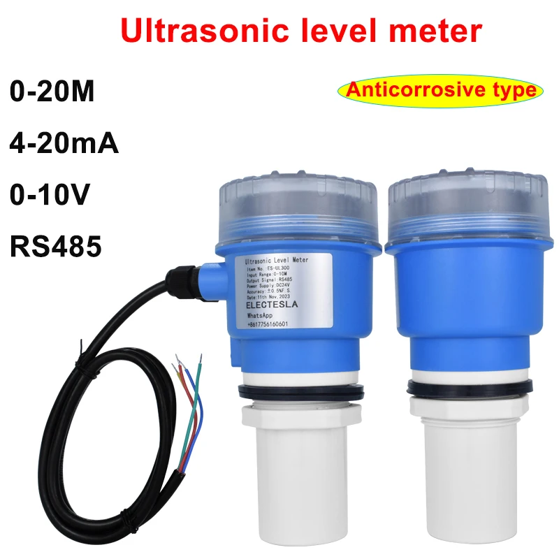 PE Anti-corrosion Chloric Acid Hydrochloric Ultrasonic Level Meter Acid Ultrasonic Level Sensor 4 20ma RS485 Level Transmitter