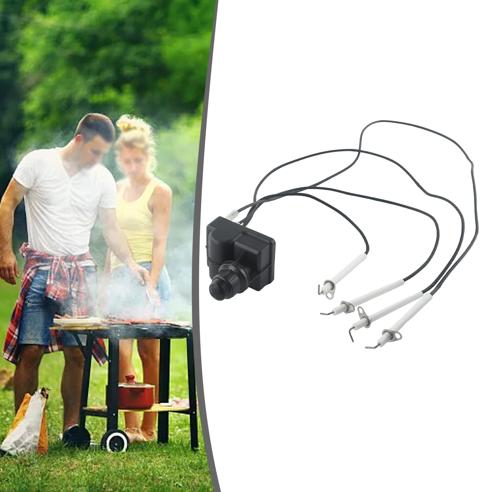 Grill Ignitor Kit for 28 Inch Cooking Station 4 Outlet Electric Replacement with Button Switch and Ceramic For Ignition Pins