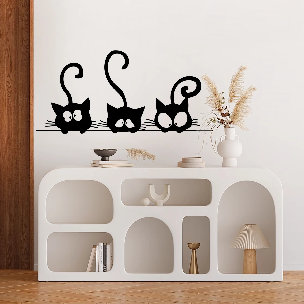 3 Funny Cats Wall Stickers For Living Room and Bedroom Home Decoration with Funny Eyes