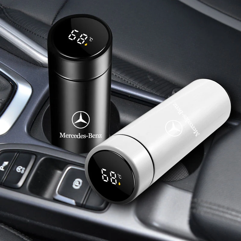 500ml Portable Car Logo Intelligent Stainless Steel Thermos Bottle For Mercedes Benz Class EQC GLA GLB GLC GLE GLK GLS SLC SLK