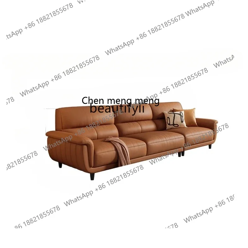 A182 C Italian first-layer cowhide leather sofa living room three-person straight row down small apartment