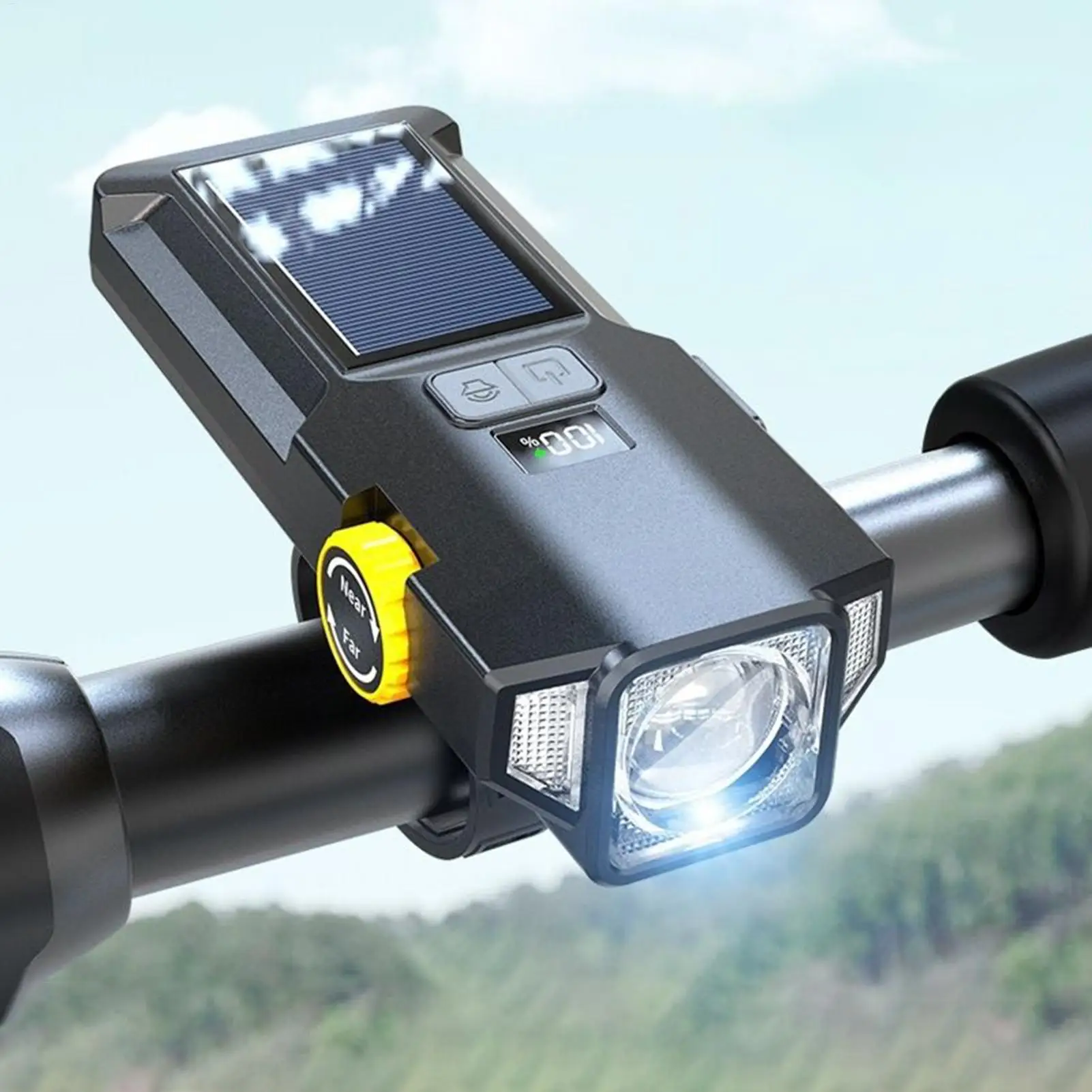 Mountain Bike Front Lamp With Digital Display Solar Powered Bike Headlights Usb Chaging Cycling Flashlight For Cycling Lamp