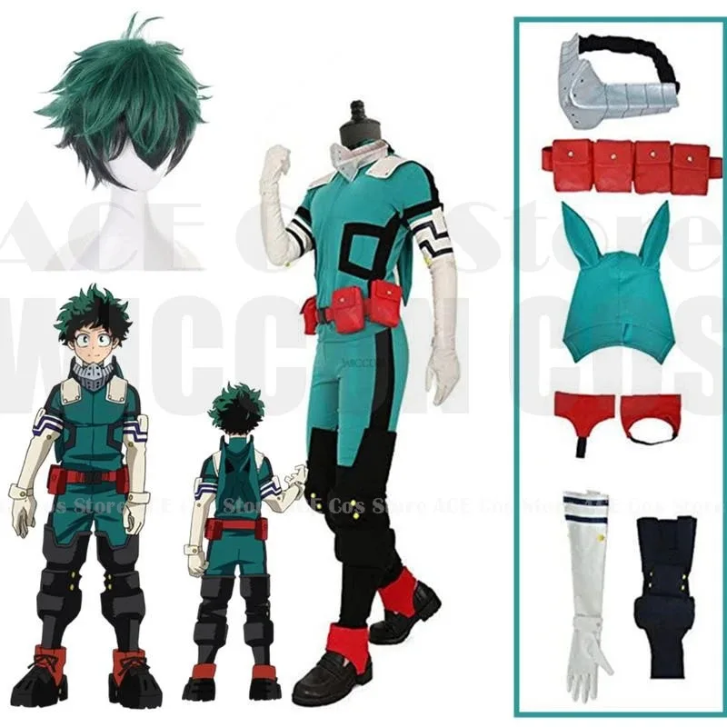 Disfraz de héroe de Anime Midoriya, disfraz de Izuku Deku Battle Academia, conjunto de disfraz Unisex, peluca de pelo, ropa de Anime XXXL