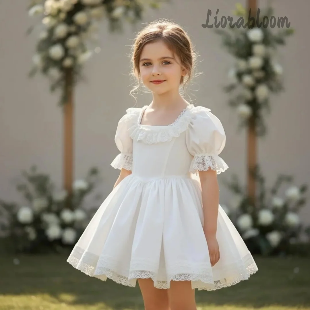 Gaun Formal Anak Perempuan Kustom, Gaun Pendek Lengan Mengembang, Gaun Pengiring Pengantin, Pakaian Pesta Pernikahan Wanita, Gaun Pernikahan