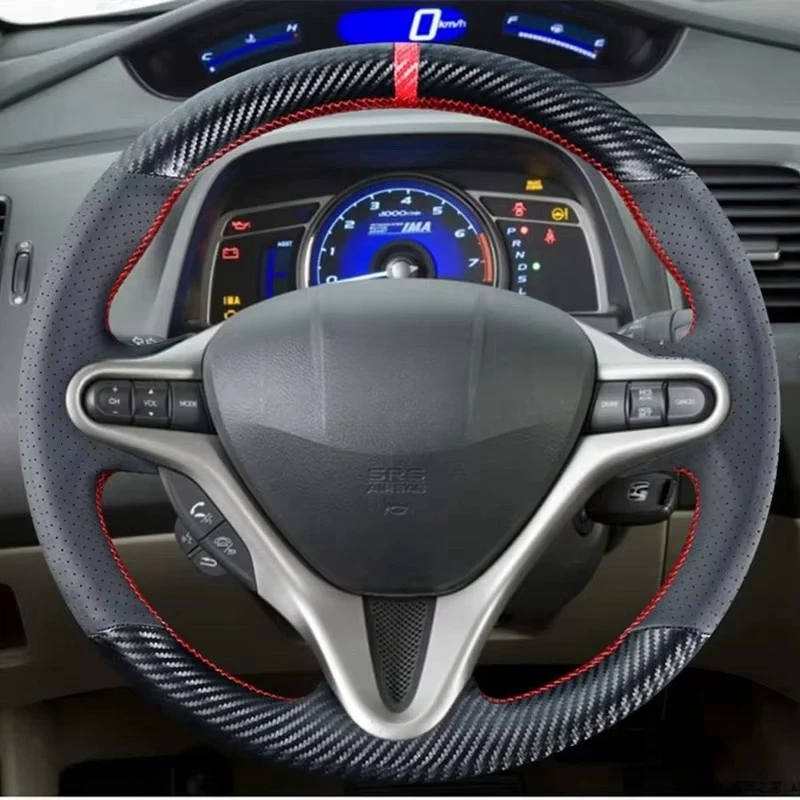 Carbon Fiber Steering Wheel Cover for Honda Civic 8 2005-2011 Old Civic Type R 2004-2011 (3-Spoke) Leather Interior Accessories