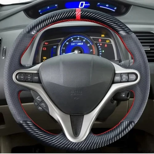 Imagen 2 del producto Protector de volante de fibra de carbono para Honda Civic 8 2005-2011 Old Civic Type R 2004-2011 (3 radios) accesorios interiores de cuero