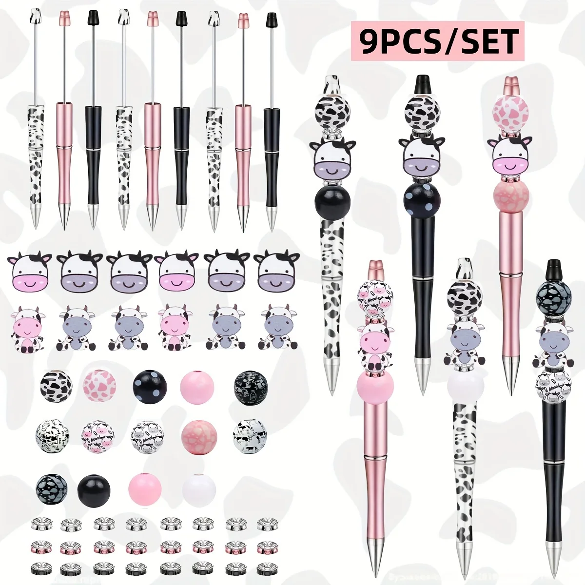 

9PCS Cartoon Cow DIY Creative Ballpoint Pens Plastic Beaded Ballpoint Pens Cute Cow-shaped Ballpoint Pens for Study Writing Offi