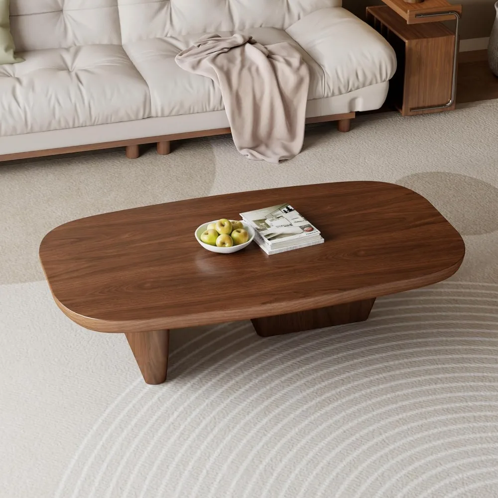 Mid Century Modern Walnut Coffee Table, Rounded Corners, Suitable for Living Room and Office