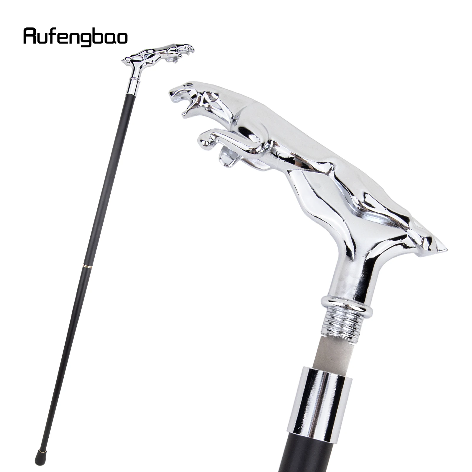 Silver Luxury Leopard Handle Walking Stick with Hidden Plate Self Defense Fashion Cane Cosplay Crosier Stick 93cm