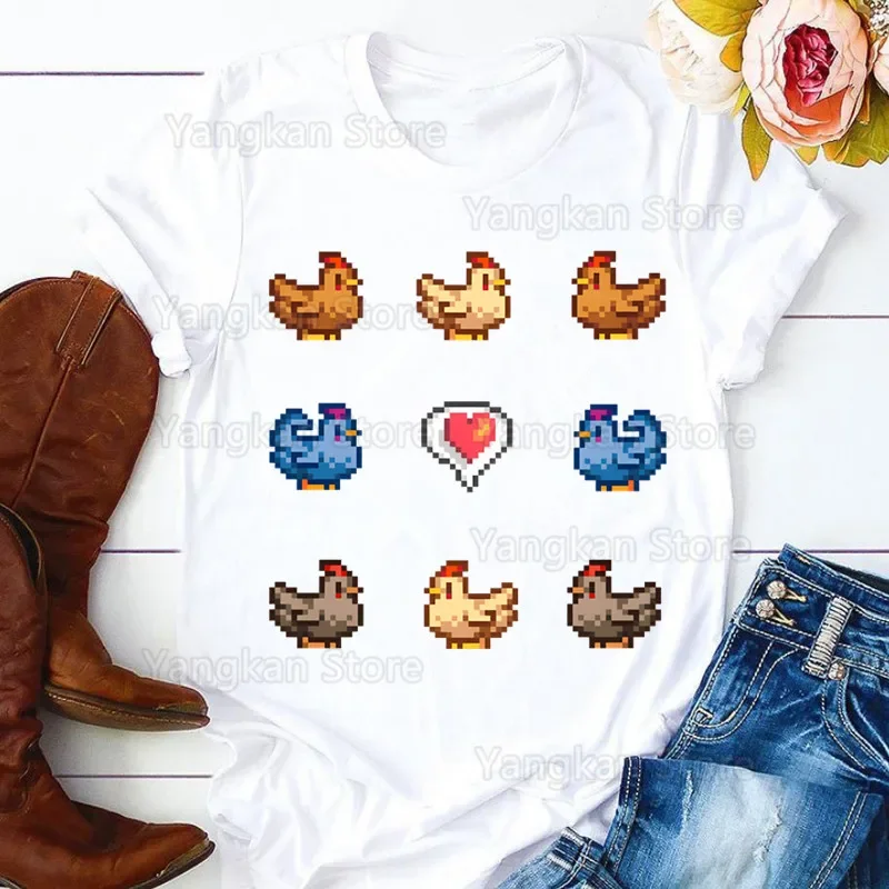 

Stardew Valley Print Ladies T-shirt Ladies Casual o-collar White Shirt Short Sleeve Ladies T-shirt Graphic Printing