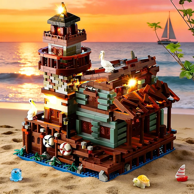 Bausteine mit Minifiguren Angeln Dorfhaus Straßenansicht Haus Modell DIY Desktop-Dekoration Kinder Weihnachtsgeschenk