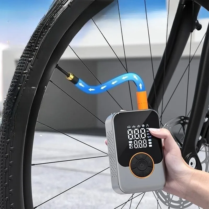 Portable Electric Bike Air Pump Multifunctional Lighting Strong Inflation Automatic Start-stop Bicycle Pump Bike Accessories