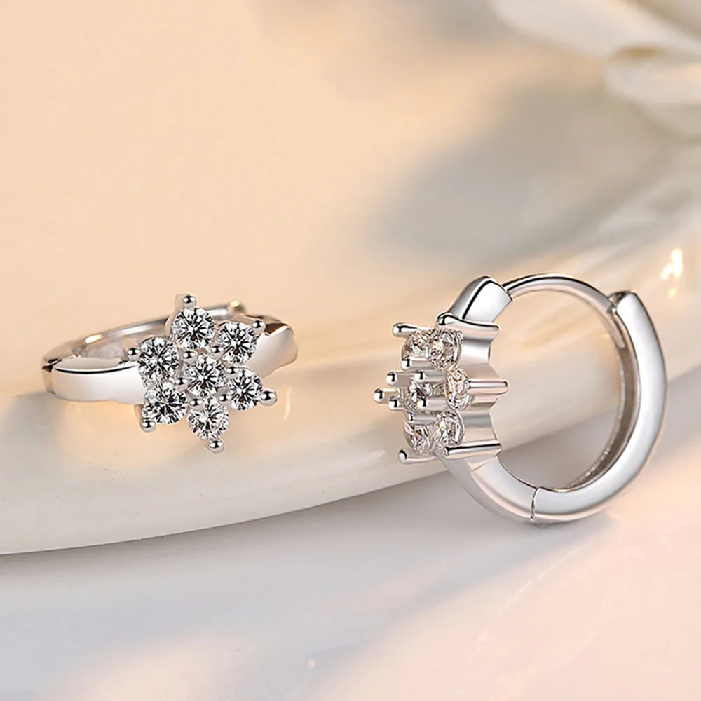 

Authentic 925 Sterling Silver Earring Simple European Style Snowflake Crystal Stud Earring For Women Wedding Party Jewelry Gift