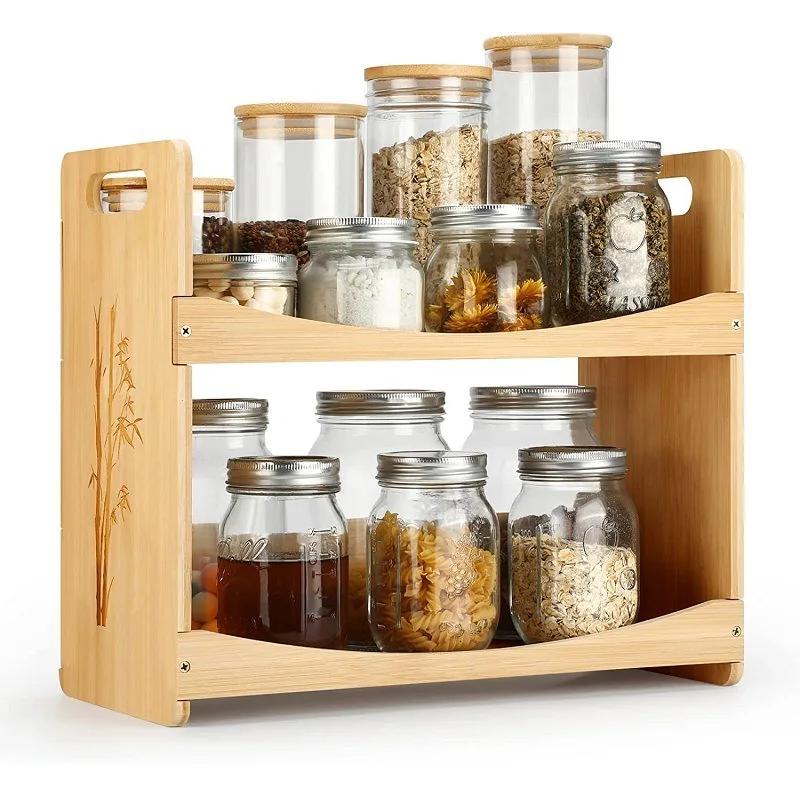 

Factory direct sales bamboo double-layer kitchen seasoning finishing storage shelf office desktop bookshelf