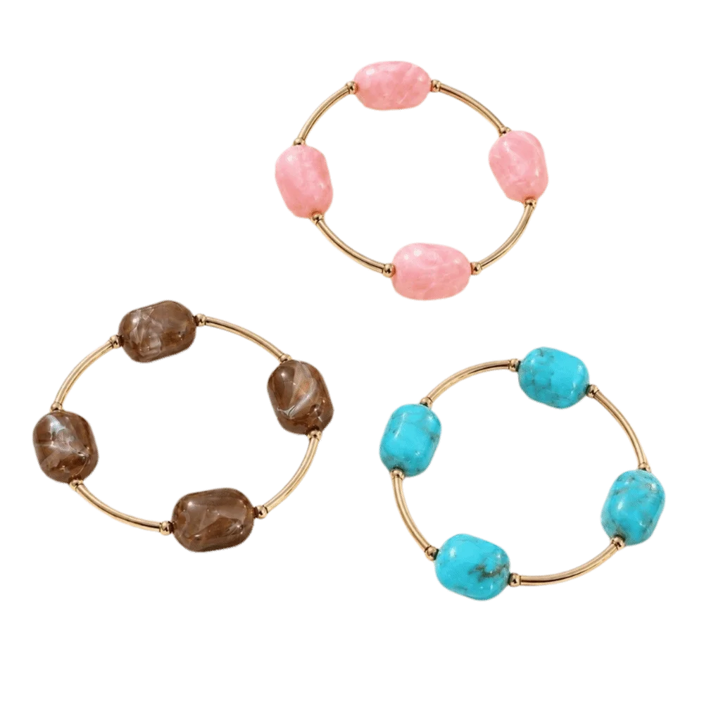 Versatile Resin Bead Bracelets Multi-Color Marbled Stackable Bangles Irregular Stone Look Bracelet Set Vacations