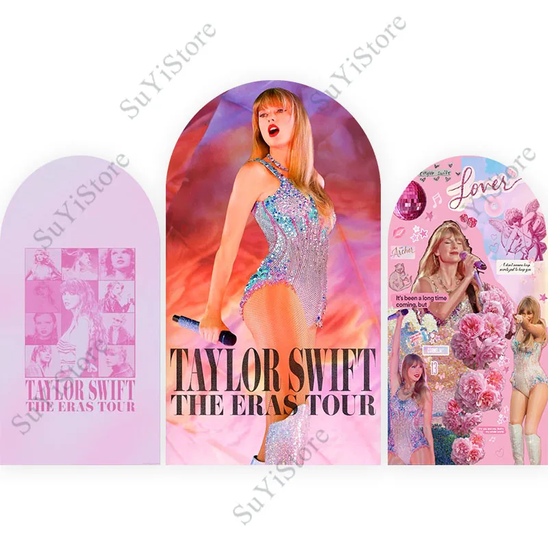 

Taylor Swift Arch Backdrop Happy Birthday Party Polyester Famous Singer Pink Photography Background For Photo Props with Zipper