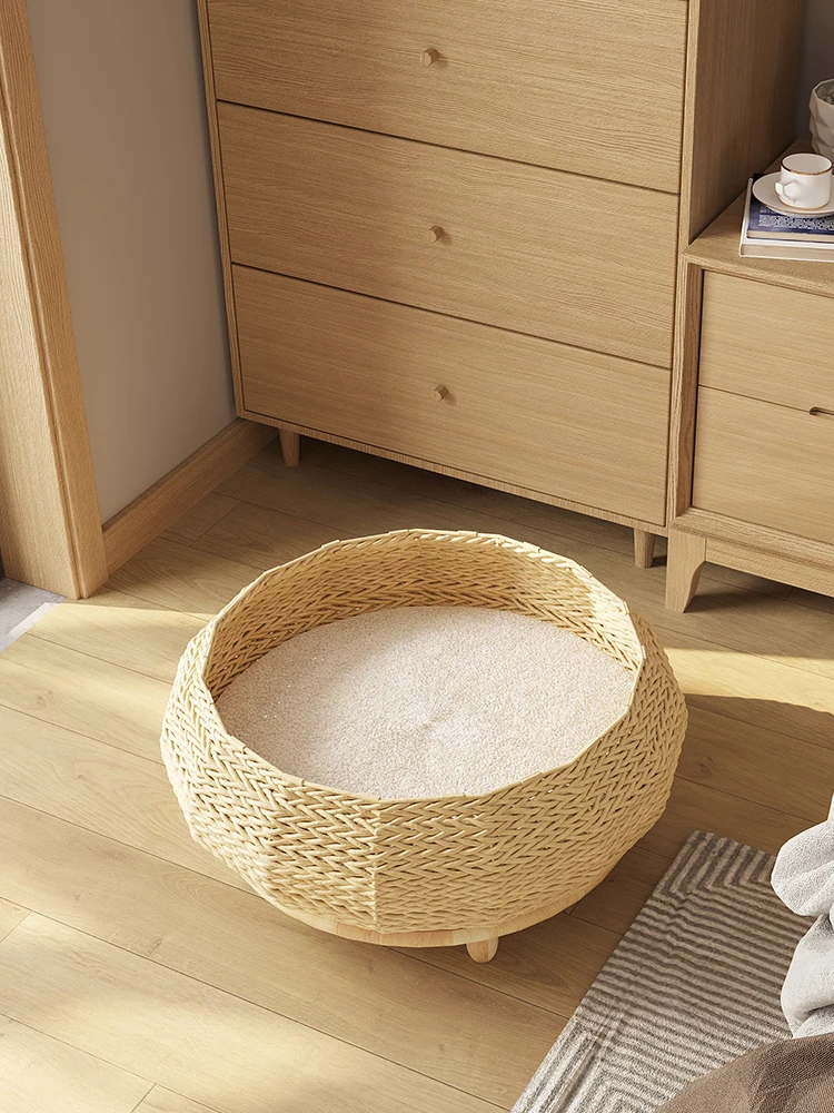 

Woven solid wood cat kennel universal winter warm baby cat bed online celebrity kennel semi-enclosed pet bed