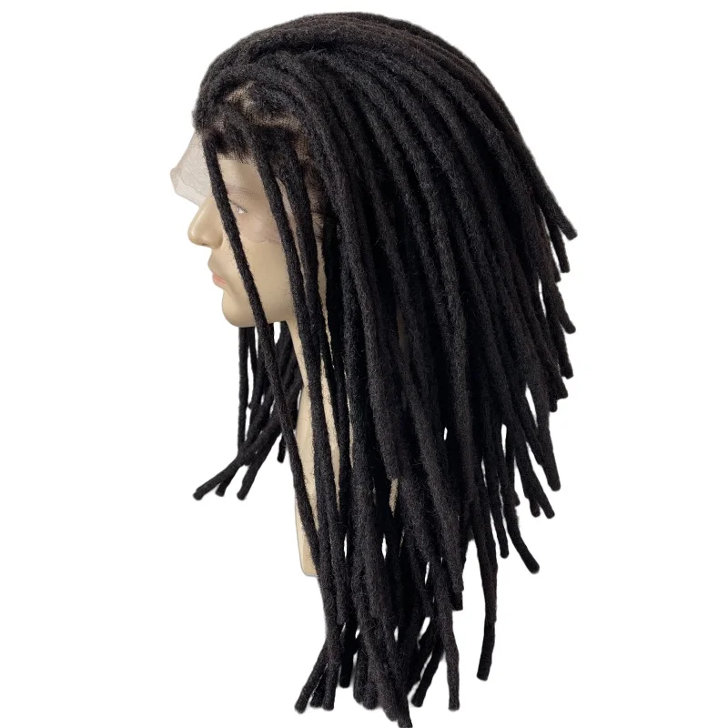 14 Inches Malaysian Virgin Human Hair Systems #1B Black Color Full Lace Wigs Dreadlocks Units for Black Men