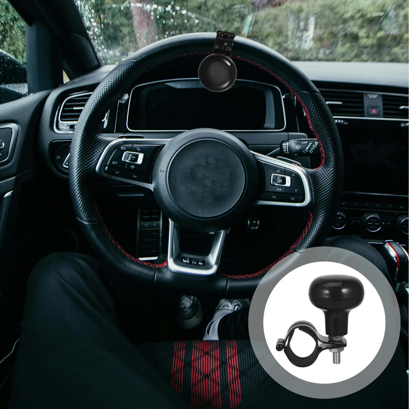 

Steering Wheel Knob Black Car Degree Rotation Rubber Pad Easy Install Premium Material Practical Use Auto