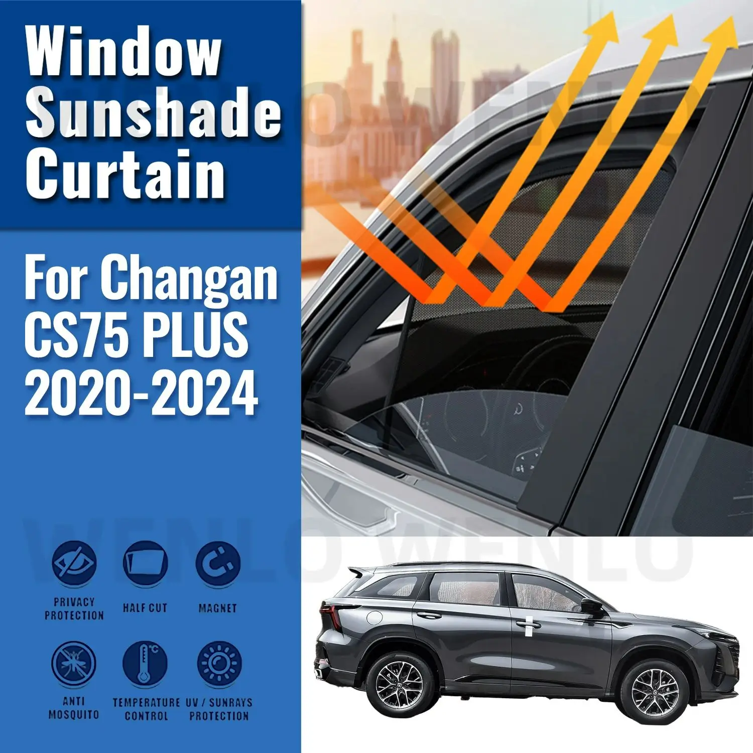 For Changan CS75 PLUS 2020-2024 Car Sunshade Shield Magnetic Front Windshield Frame Curtain Rear Side Window Sun Shades Visor