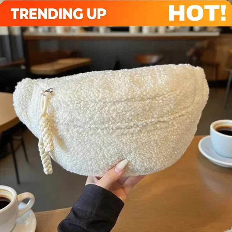 Cozy Faux Fur Waist Bag Women's Soft Winter Plush Crossbody Chest Bag With Adjustable Strap Casual Fashion Commuter Shoulder Bag