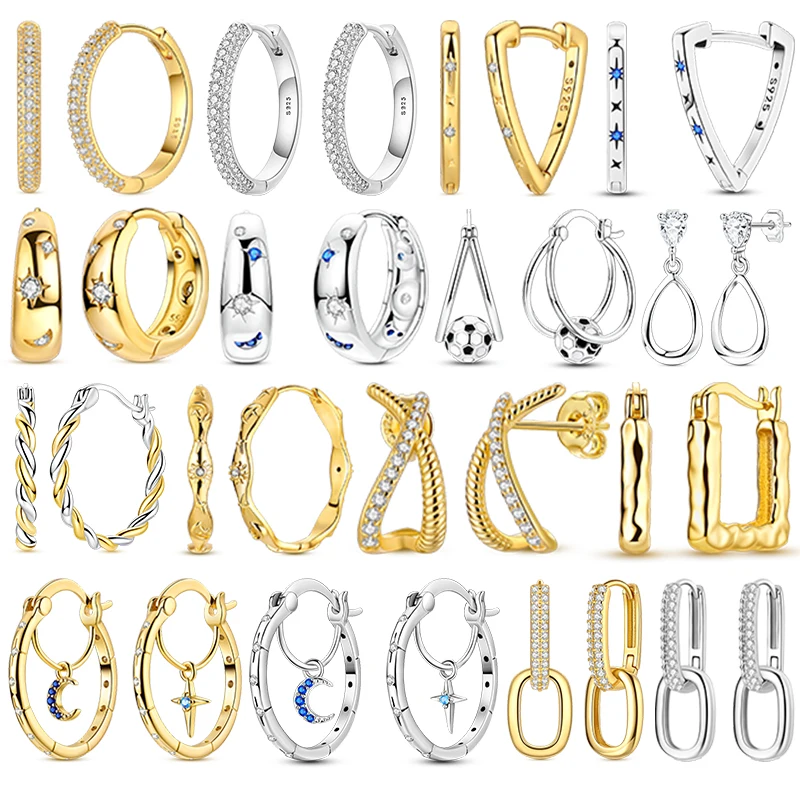 

Fashion Gold Woman Hoop Earring 925 Sterling Silver Sparkling Zircon Round Ear Stud Earrings Fine Jewelry Lover Anniversary Gift