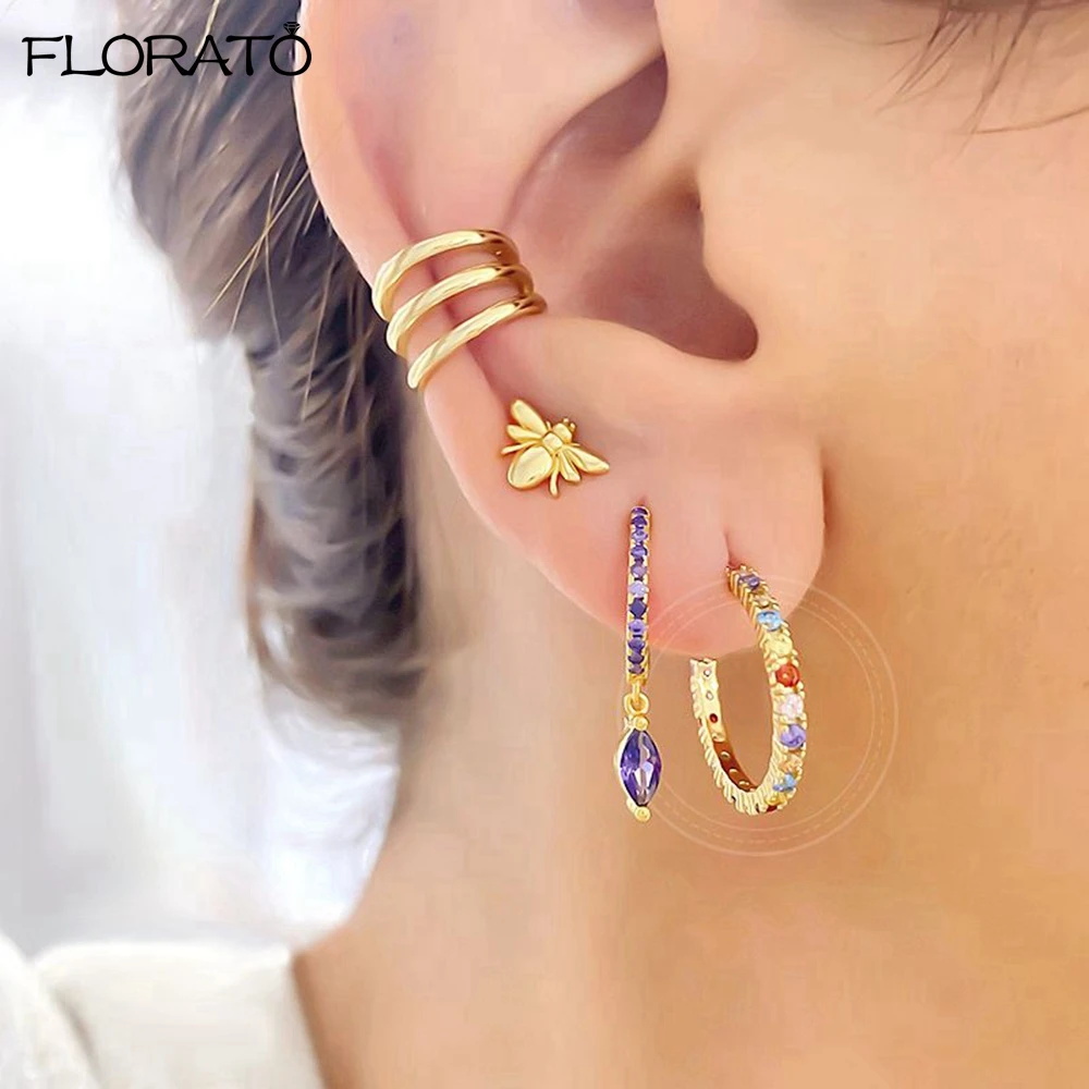 Big C Stud Earrings 925 Sterling Silver Ear Needle Earrings for Women Minimalist Colorful Crystal Earrings Fashion Jewelry Gifts
