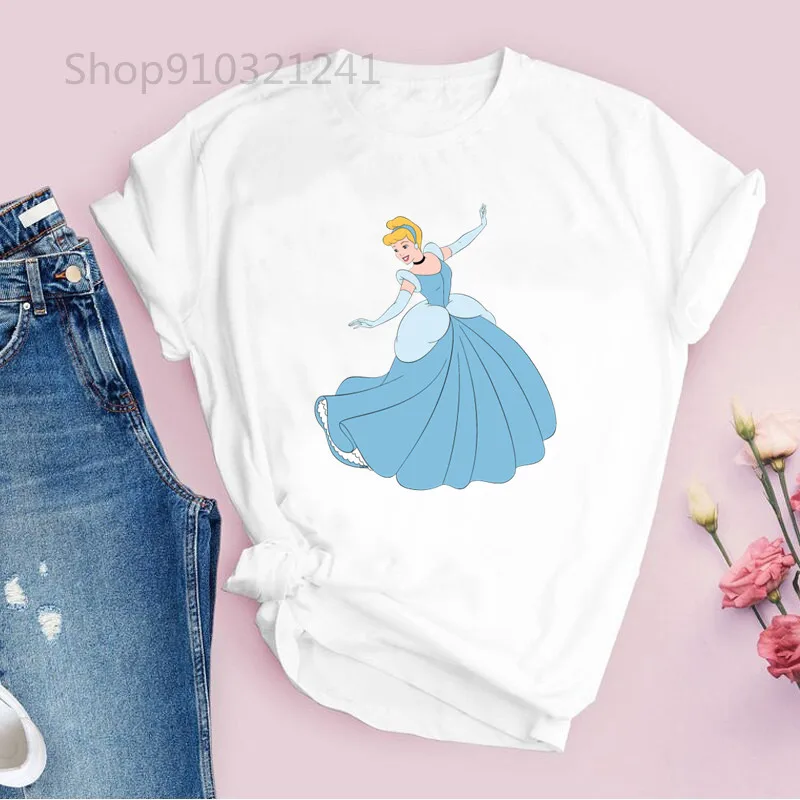 Vintage Cinderella Ballet T-shirt Girl Harajuku Tshirt for Women Funny Cartoon Graphic Tees shirt Korean Style Clothes Top