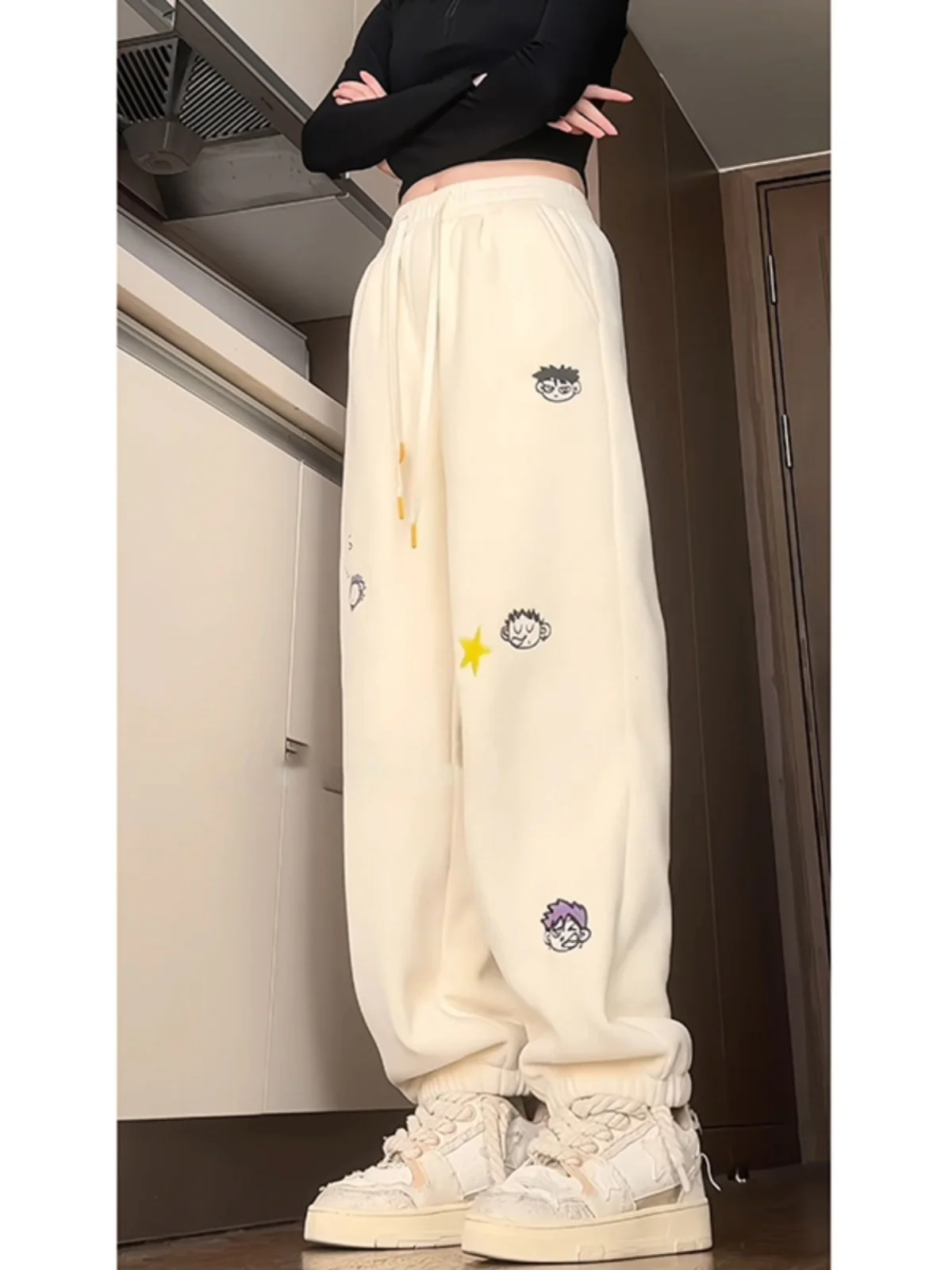 

Мужские зимние спортивные брюки свободного кроя с начесом, в японском стиле, для пар, повседневные, длинные