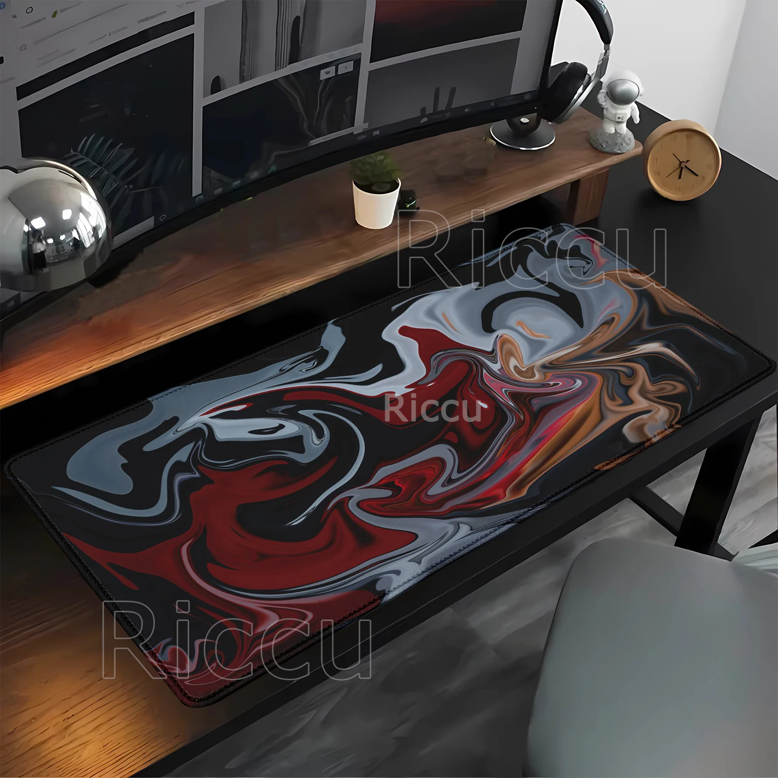Strata Liquid Fluid ‌   Mauspad 90x40cm Topographic Big Mousepad Company Gamer PC Teppich Art HD-Druck Overlock 400x900mm Schreibtischunterlage