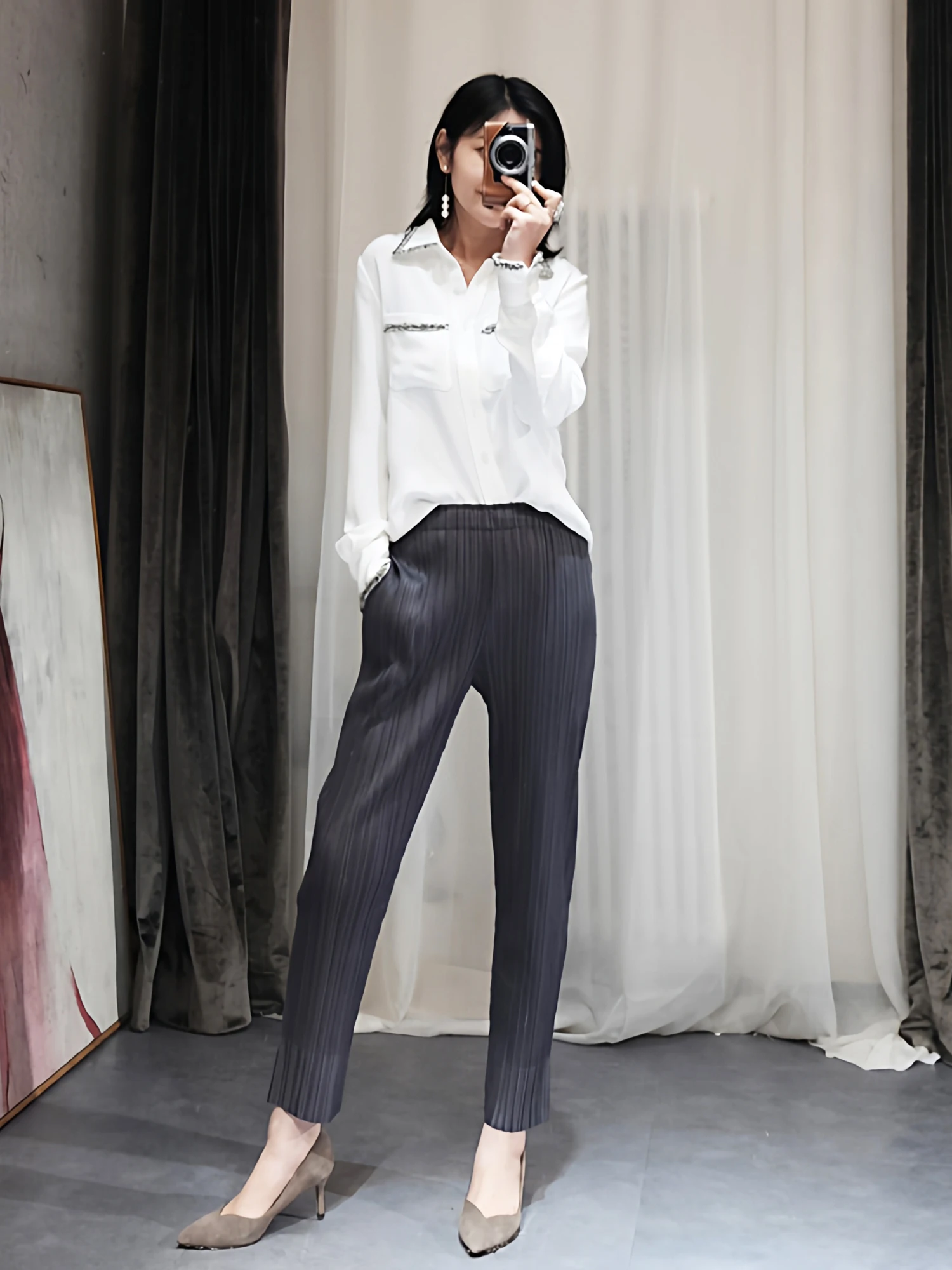 

Повседневные женские брюки прямого кроя Slim Fit для весны и лета, новые, плиссированные, струящиеся, с эффектом высокого качества, утягивающие, узкая версия