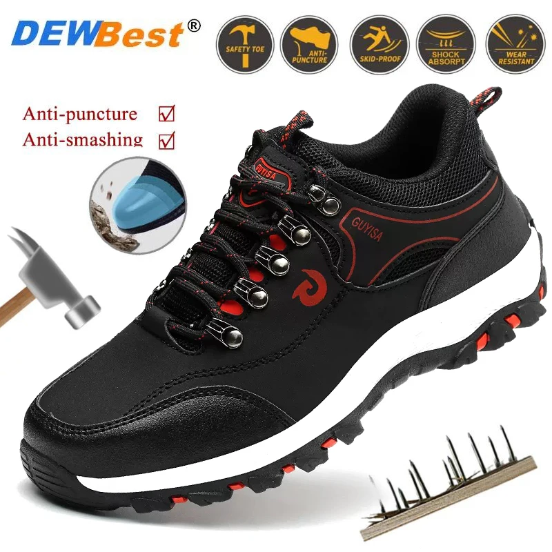 Four Seasons Men's Impact-Resistant and Puncture-Resistant Safety Shoes with Steel Toes for Construction Sites