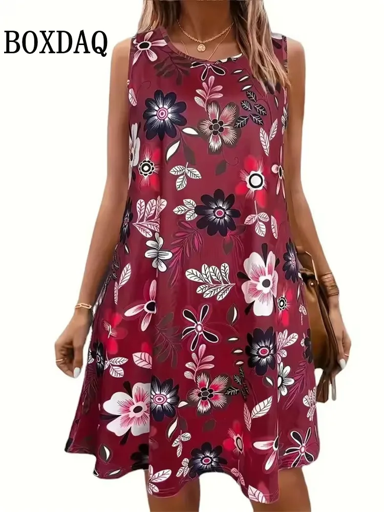 Summer Vest Beach Short Dress Women Loose Sundress Casual Sleeveless A-Line Dress Vintage Women's Tank Flowers 3D Print Dresses