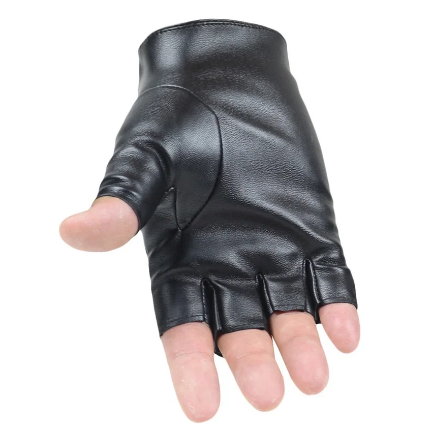 Guantes de cuero PU con remaches para hombres y mujeres, guantes de medio dedo, guantes Punk, guantes de baile, guantes de rendimiento para club