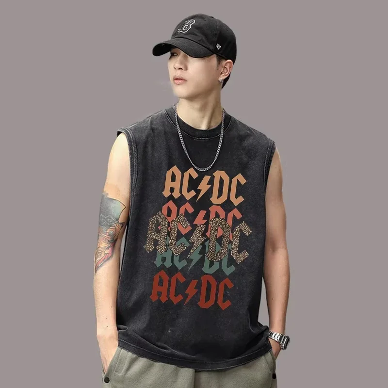 T-shirt graphique vêtements de sport pour hommes gilet ample sans manches ACD Band imprimé rétro gilet lavable femmes Y2K Bug été 2025