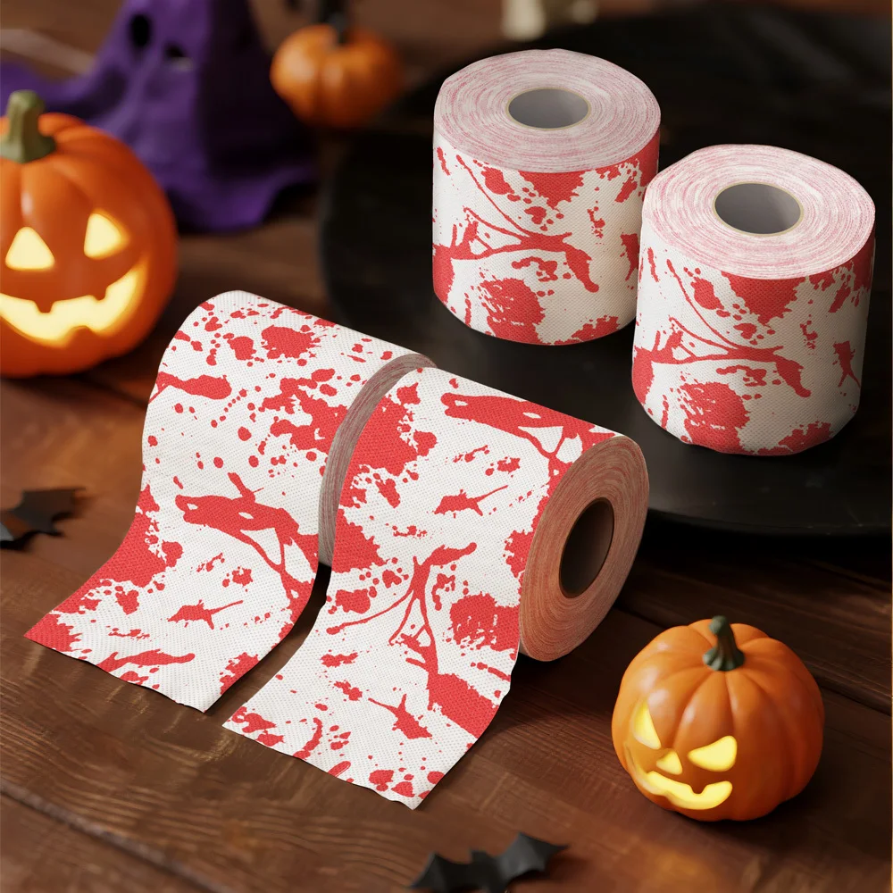 1Roll Halloween Printed Toilet Paper, Funny Happy Halloween Novelty Tissue Roll, Creative Holiday Gift for Couples, Bathroom Kit