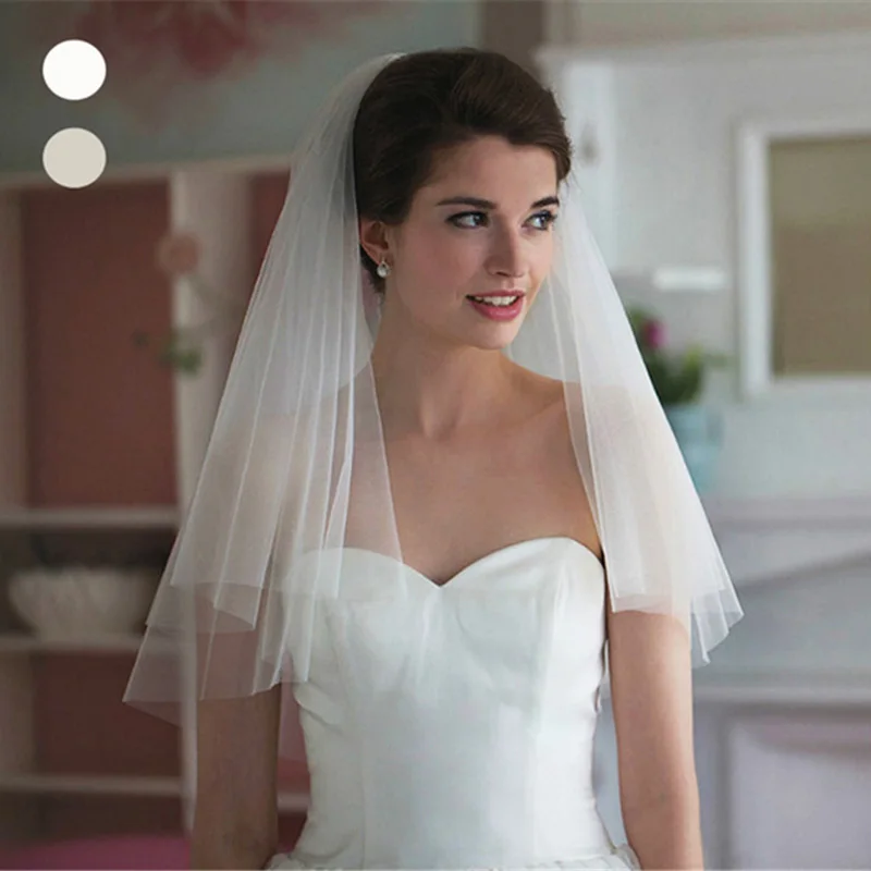 Well Designed Short Wedding Veil With Comb Cut Edge 2 Layers Simple Mariage Accessories