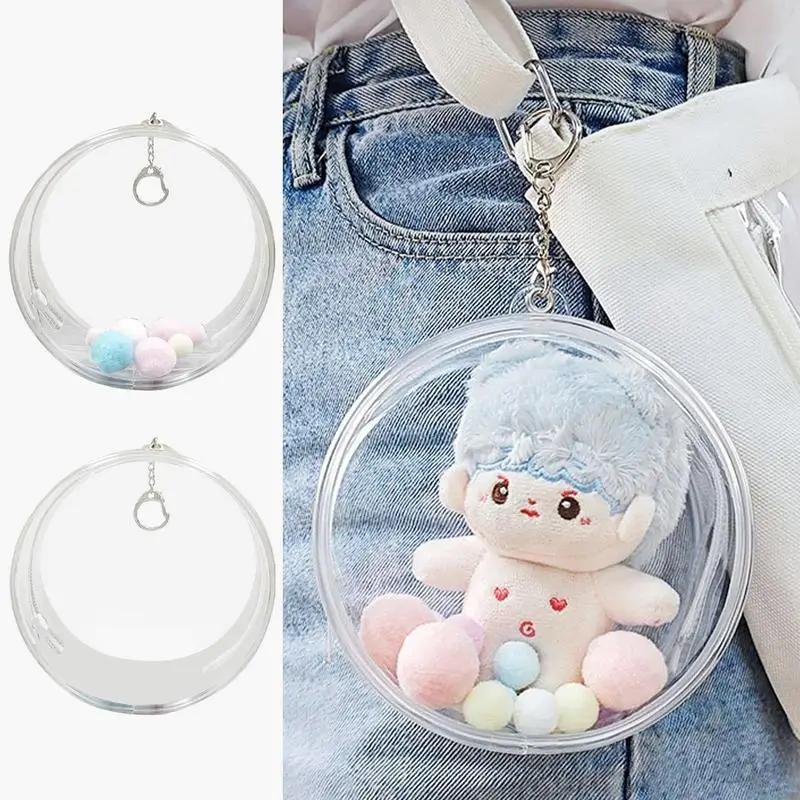 mini Transparent Doll Display Bag Round Doll Carrying Case Dustproof Doll Pouch Figure Storage Box for Showing Off Small Figures