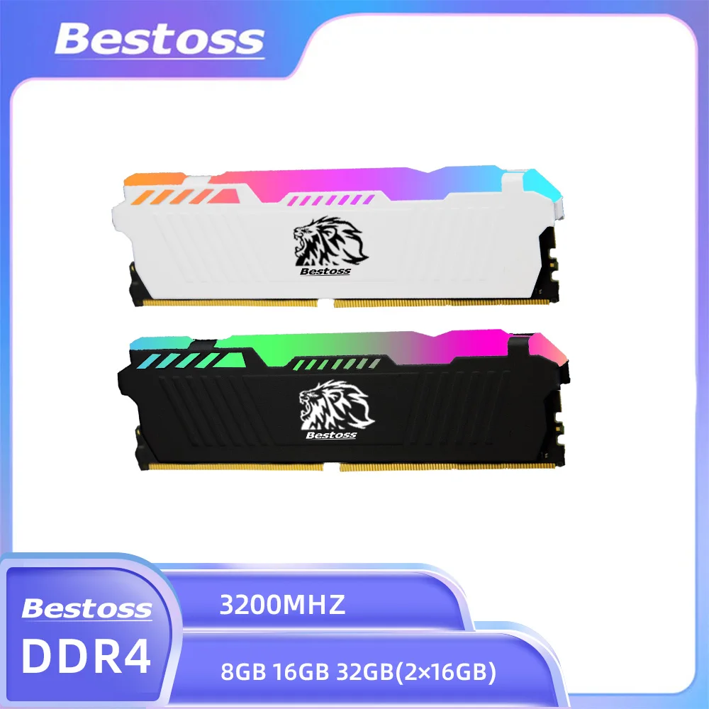 Bestoss Memoria RAM RGB DDR4 8GB 16GB 32GB (2x16GB) Kit 3200 3600MHz 288pin 1.2V DIMM RAM For Desktop